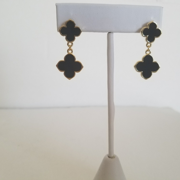 Brand new gold plated earrings,black enamel clover